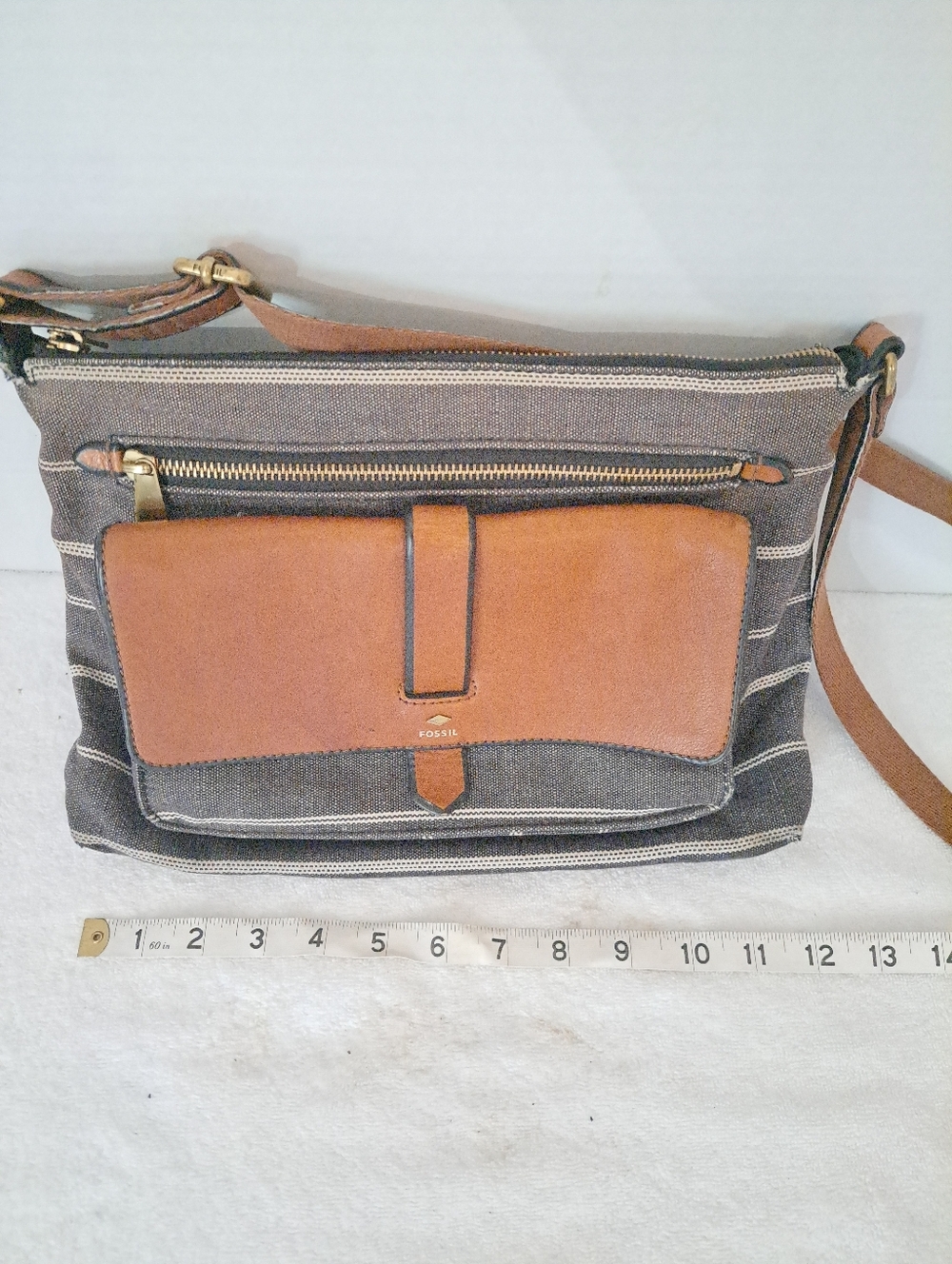 Fossil Gray Canvas Messenger with Tan Leather Front Pocket